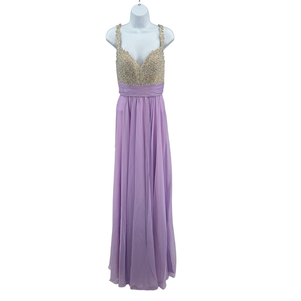 La Femme Prom Dress SZ 6 Pale Purple Formal Gown Embellished Lace Top Sleeveless